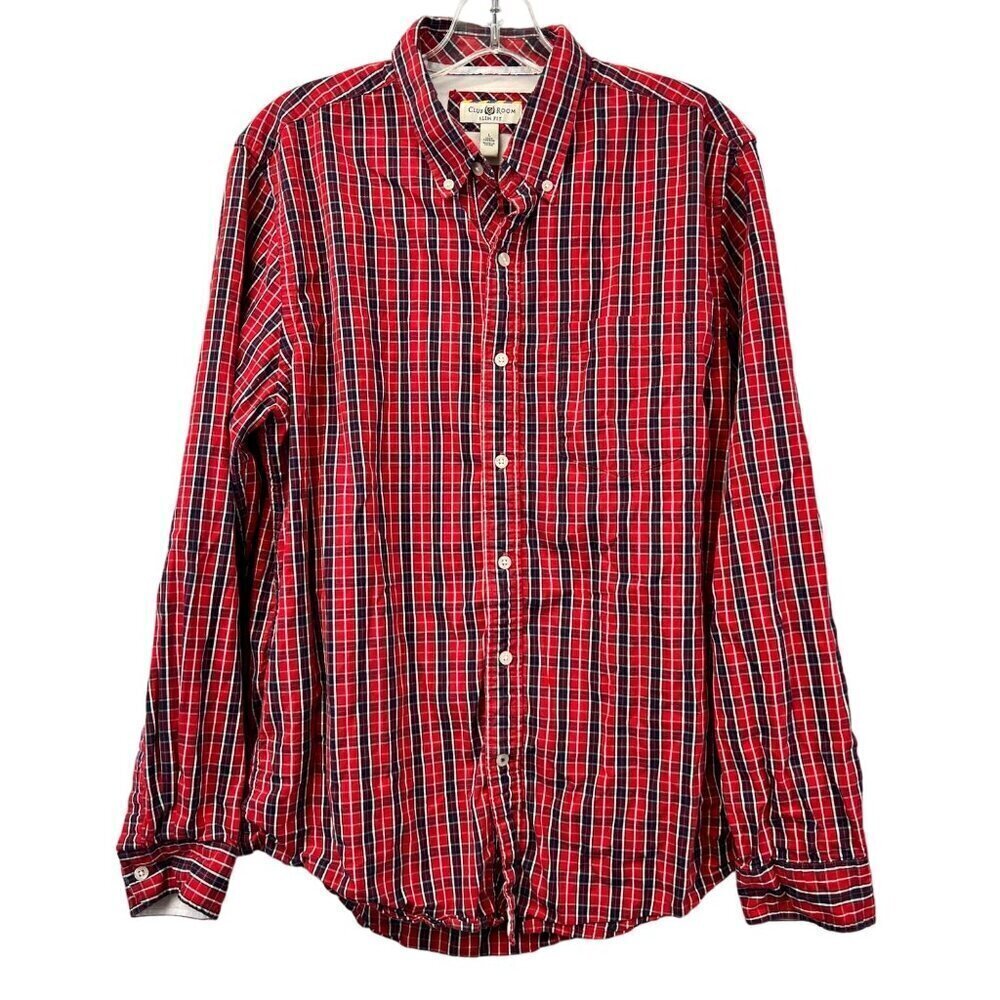 Club Room Men’s Slim Fit Button Up Shirt Multicolor Plaid Size Large